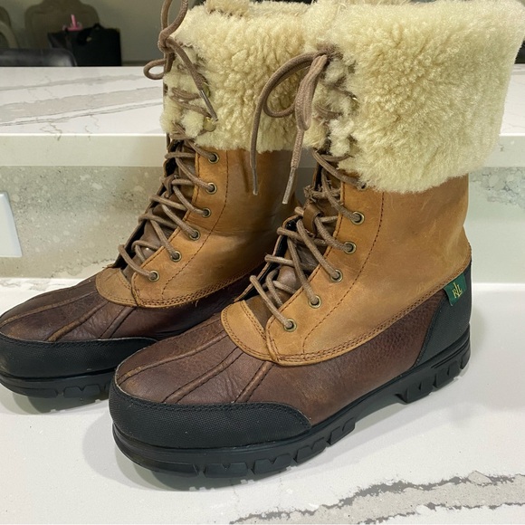 Ralph Lauren Quinta fur midi boot winter waterproof rubber duck leather boot 9